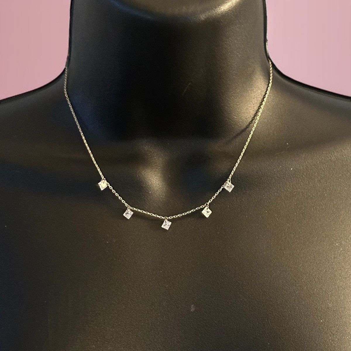 Other Dainty silver tone princess cut crystal dangle necklace Size ONE SIZE - 1 Thumbnail