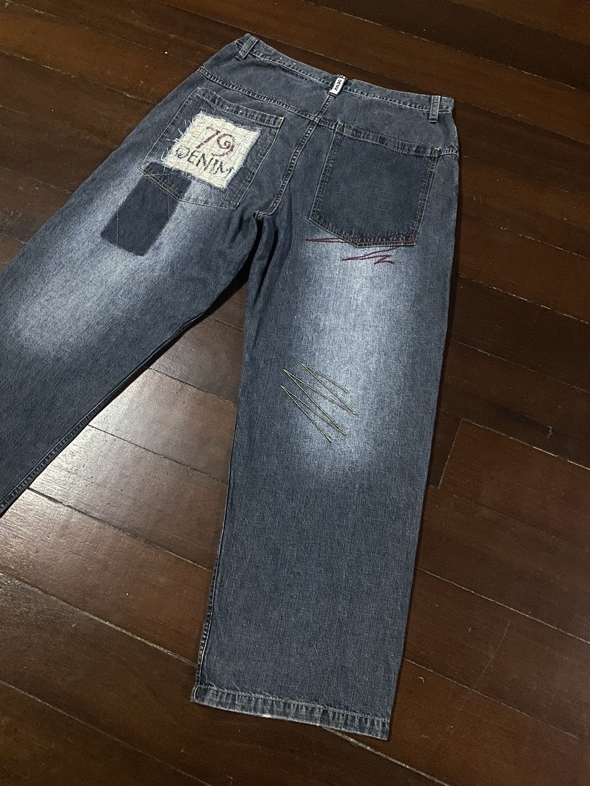 Designer × JNCO FIRE 🔥 NO BOUNDARIES WIDE LEG PATCH WORKS BELL BOTTOM Size US 36 / EU 52 - 13 Thumbnail