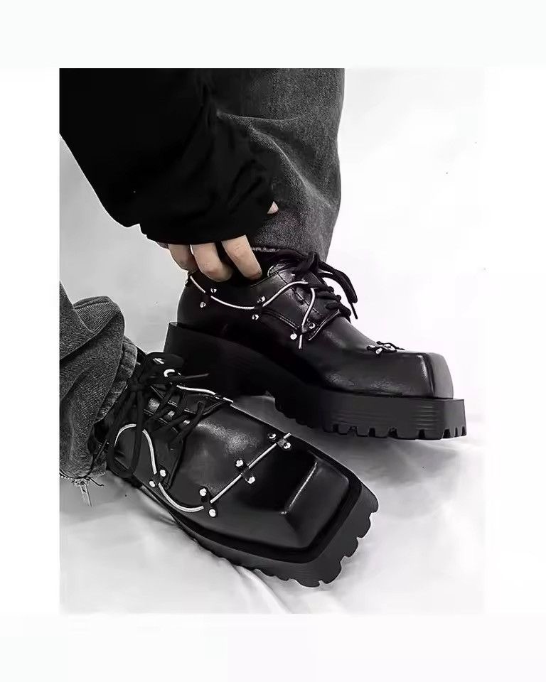 Genuine Leather Square Streetwear Real Leather Platform British Boots Shoes Size US 10.5 / EU 43-44 - 2 Thumbnail