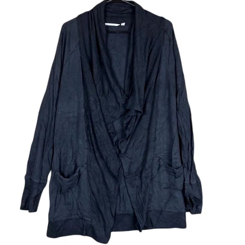 Athleta Athleta Womens Sweater Black Studio Wrap Open Front Waterfall Cardigan Stretch M Ladies Cardigan Casual Workwear Size M / US 6-8 / IT 42-44 - 2 Thumbnail