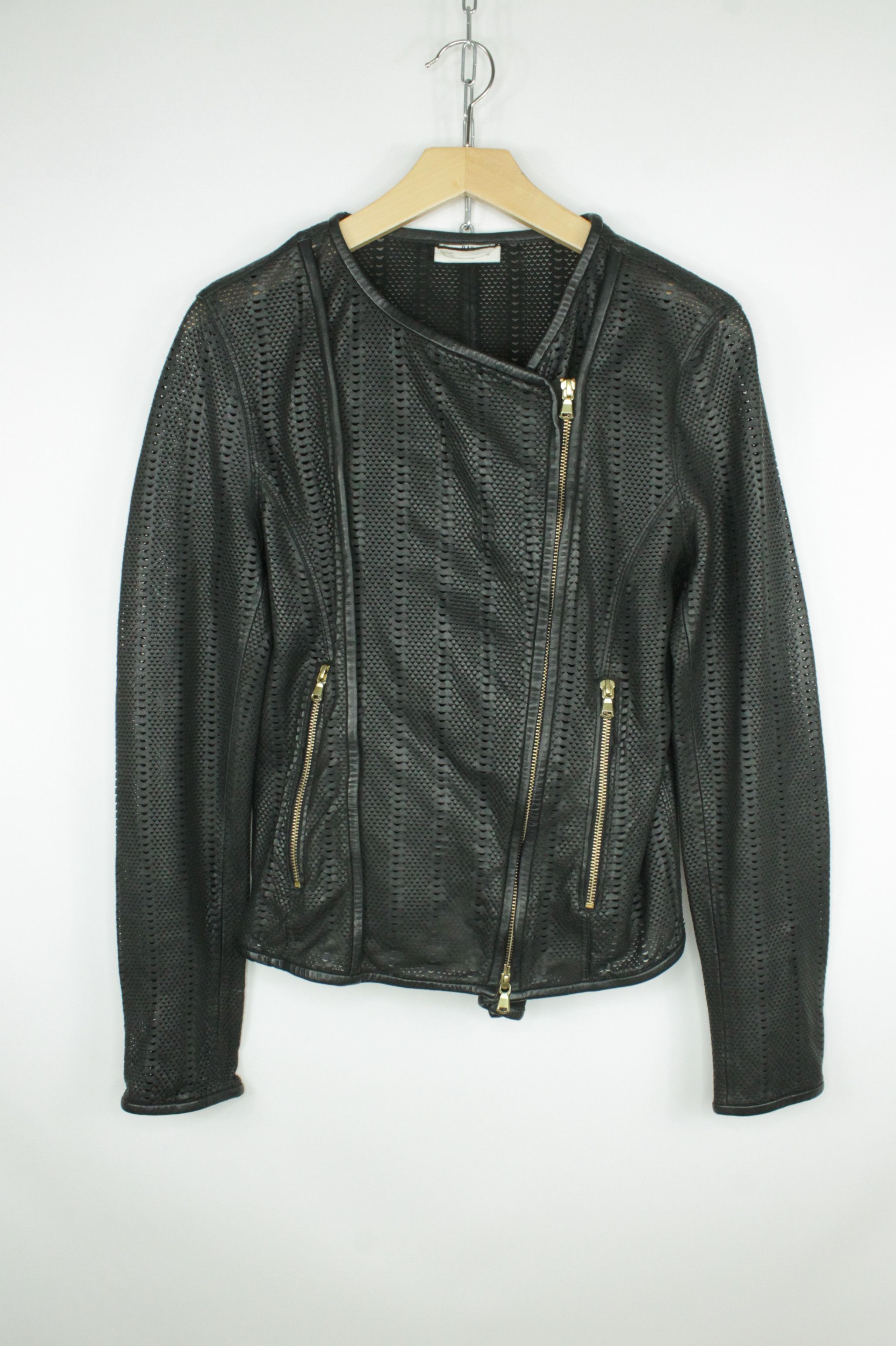 Other Day Birger et Mikkelsen Black Perforated Leather Jacket Size M / US 6-8 / IT 42-44 - 1 Thumbnail