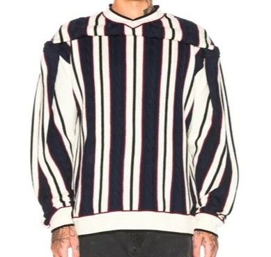 Y/Project Clipped Shoulder Knit Striped Sweater in Navy and White Size US S / EU 44-46 / 1 - 1 Thumbnail