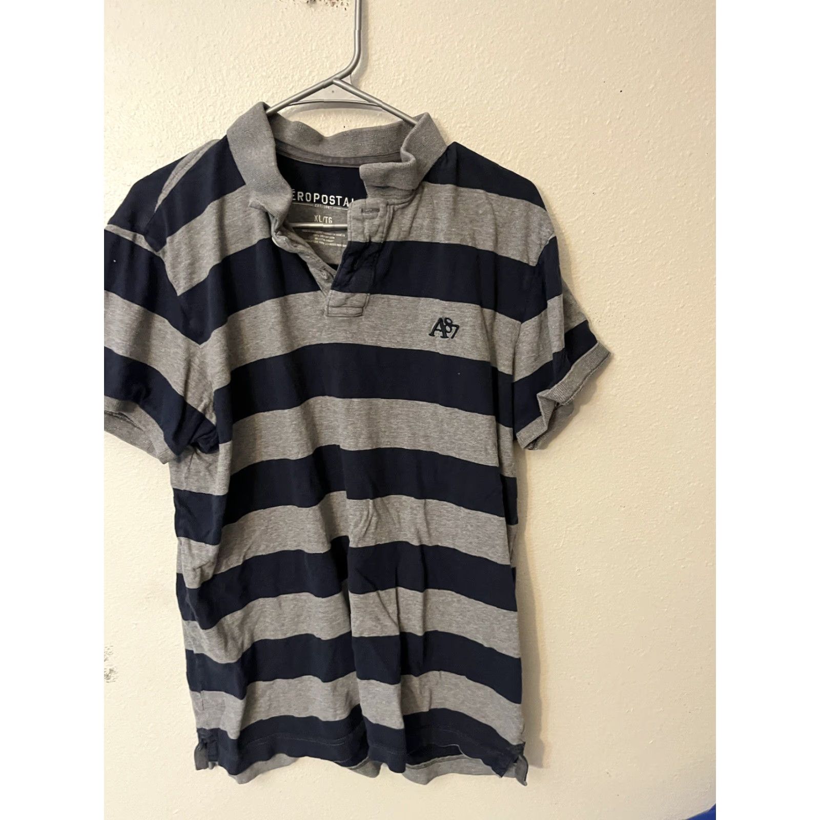 Aeropostale Aeropostale Polo Shirt XL Men Striped Short Sleeve Blue Gray Collared Preppy Casual Polo Shirt Size US XL / EU 56 / 4 - 2 Thumbnail