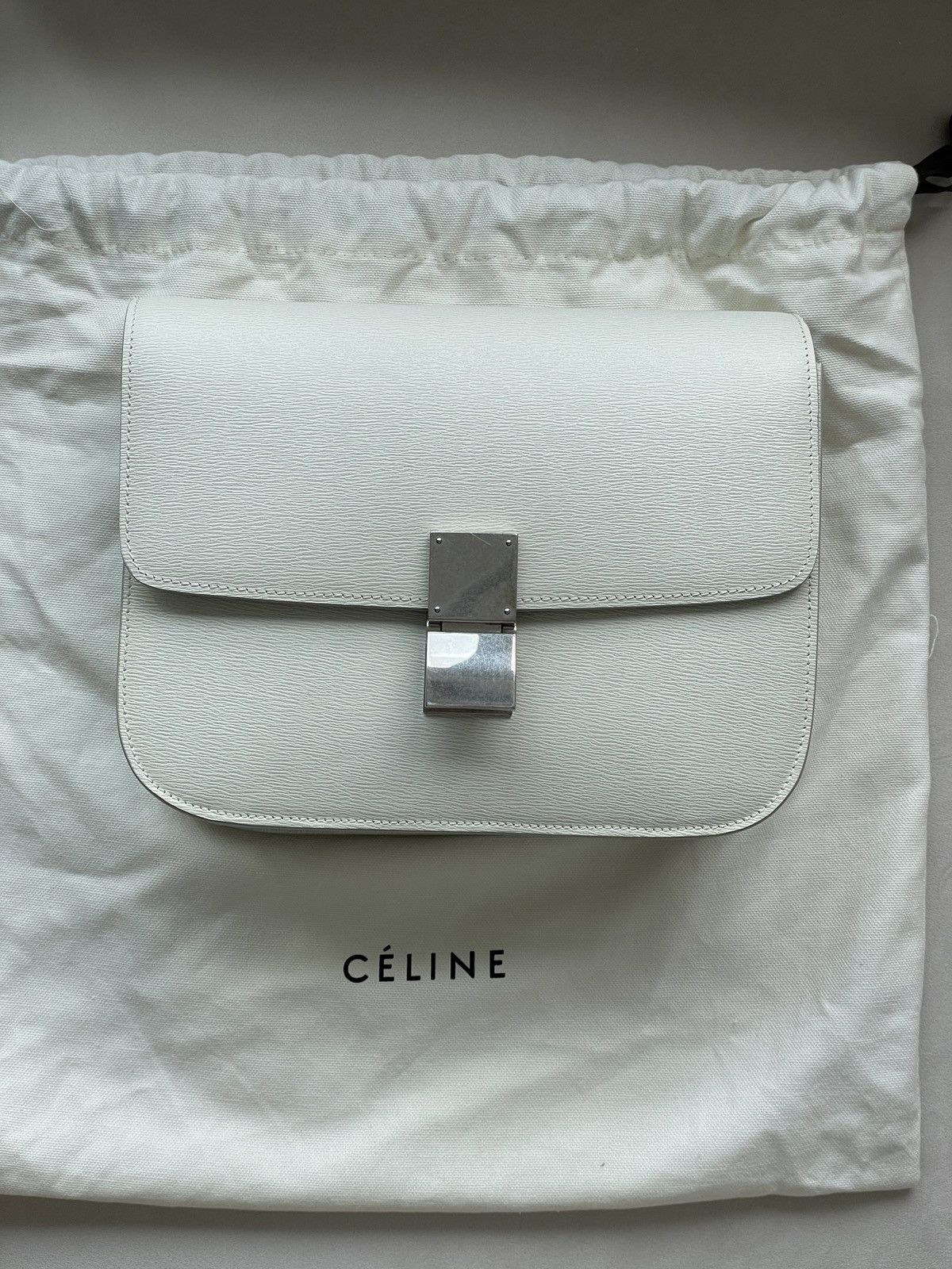 Celine Authentic Celine White Textured Leather Medium Box Bag Size ONE SIZE - 1 Thumbnail