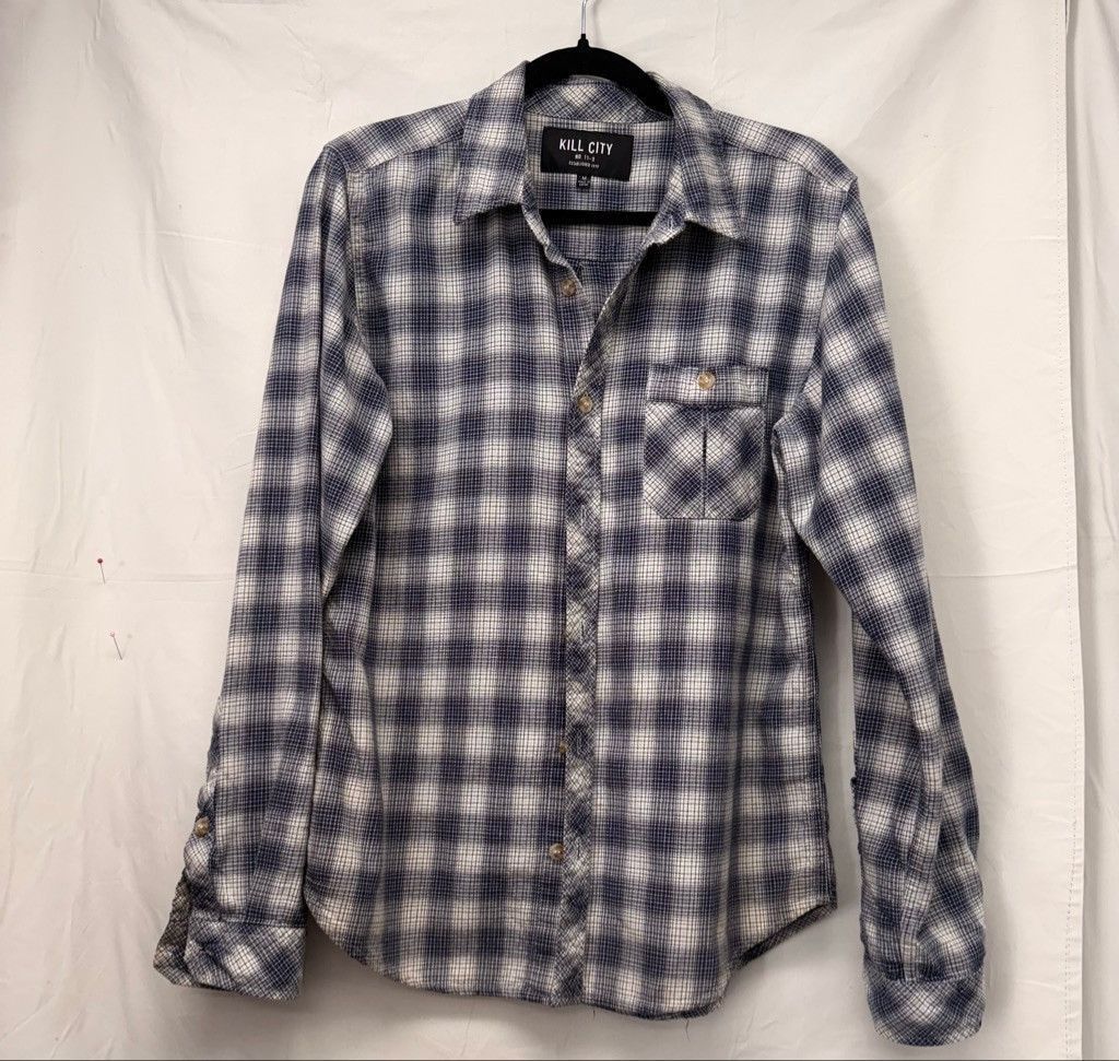 Kill City Men's KILL CITY Blue White Plaid Casual Button Down Shirt M Size US M / EU 48-50 / 2 - 1 Thumbnail