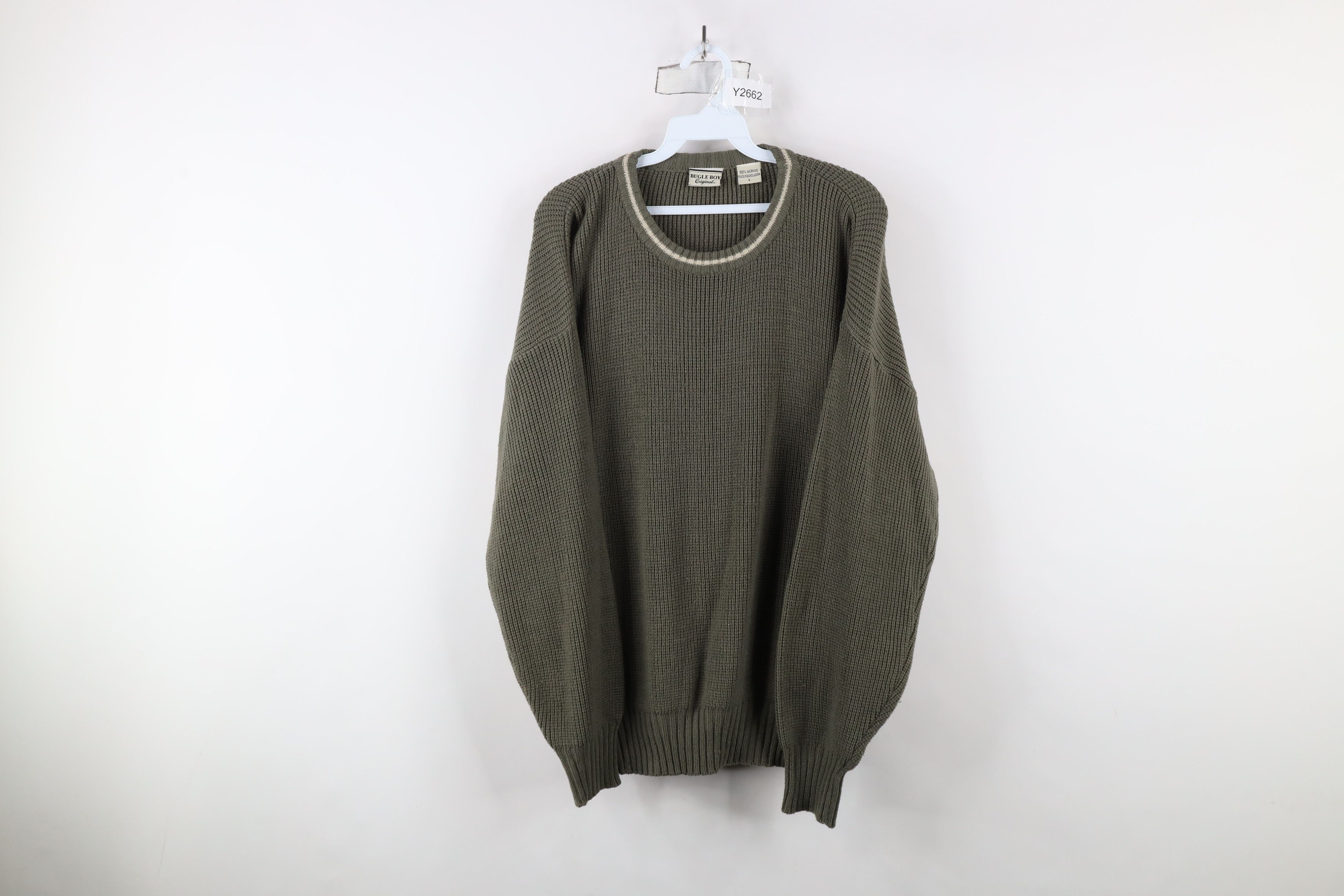 Vintage Vintage 90s Streetwear Ribbed Knit Crewneck Sweater Green Size US L / EU 52-54 / 3 - 1 Thumbnail