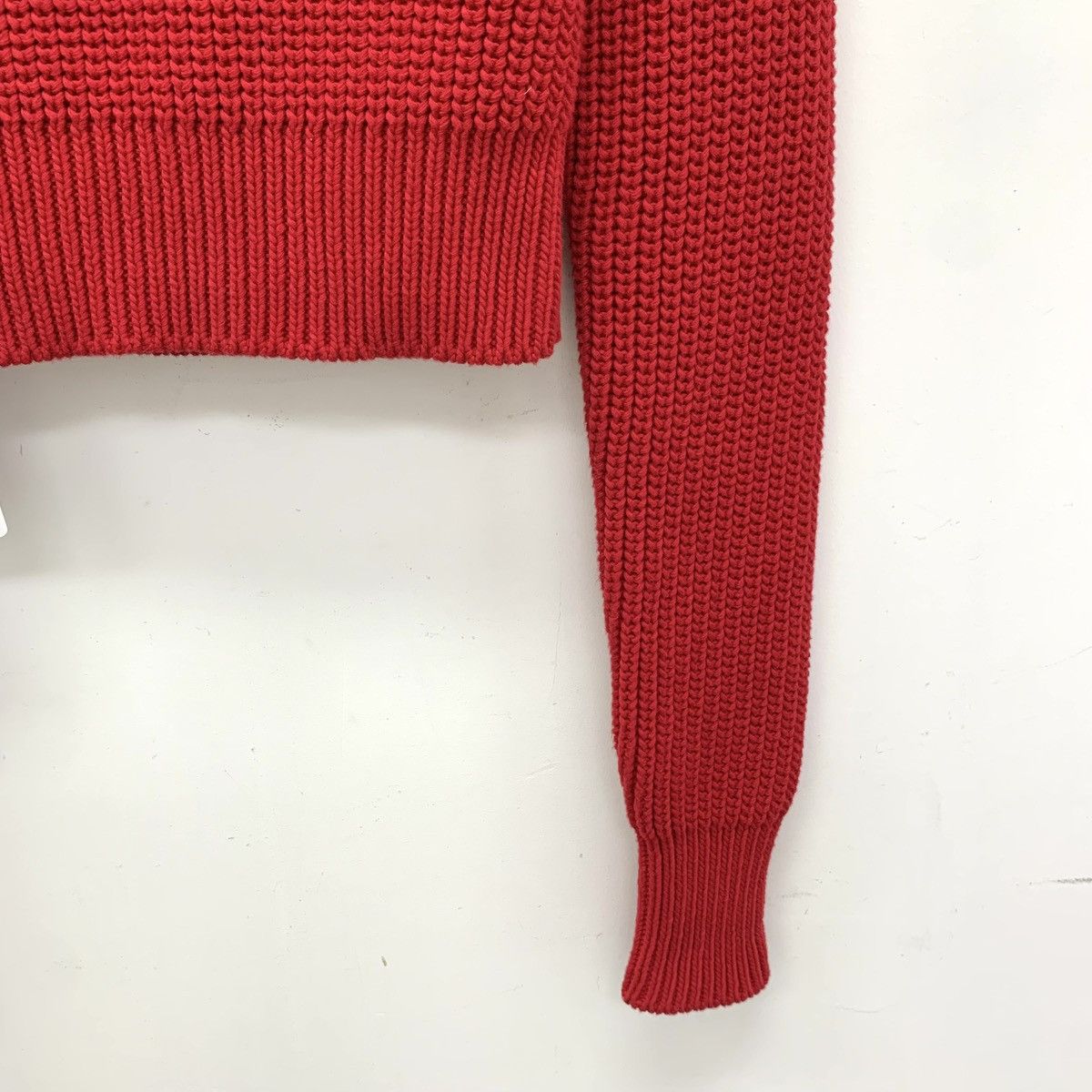 Prada Prada 22 Red Logo Monogram Embroidered Cotton V-Neck Sweater Size XS / US 0-2 / IT 36-38 - 4 Thumbnail