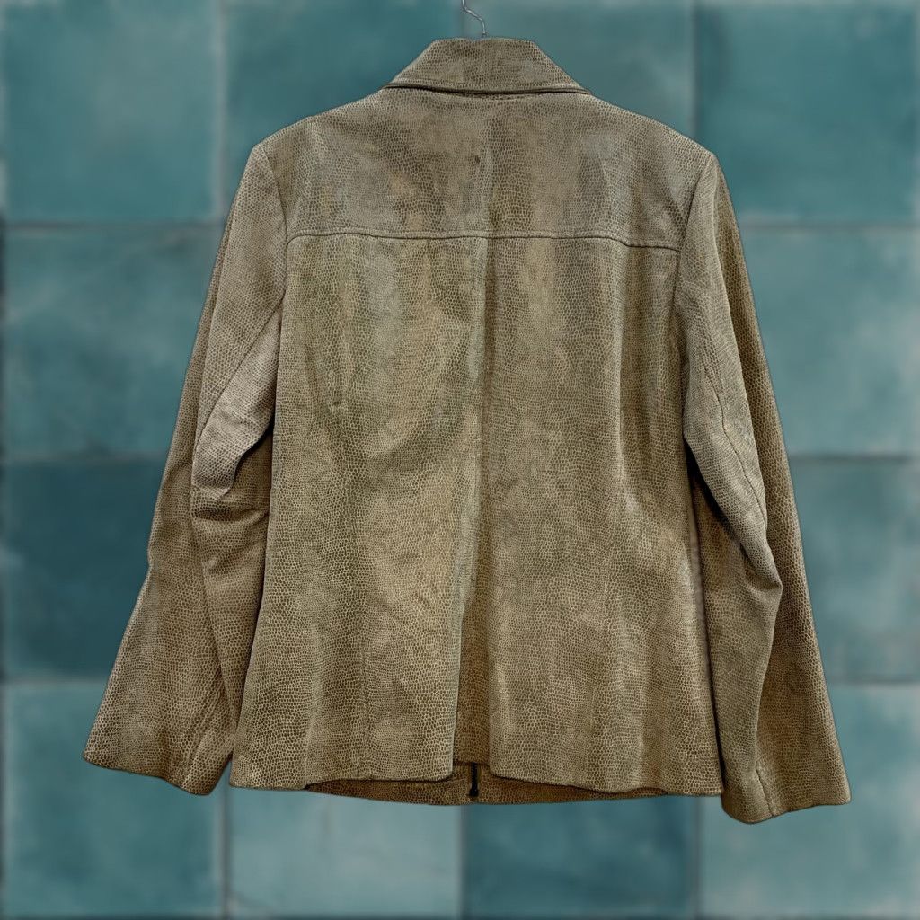 Vintage VINTAGE Leather Jacket Womens S Tan Beige Faux Snakeskin Pebble Jacket Glam Rock 1990s Womens S Size S / US 4 / IT 40 - 1 Thumbnail