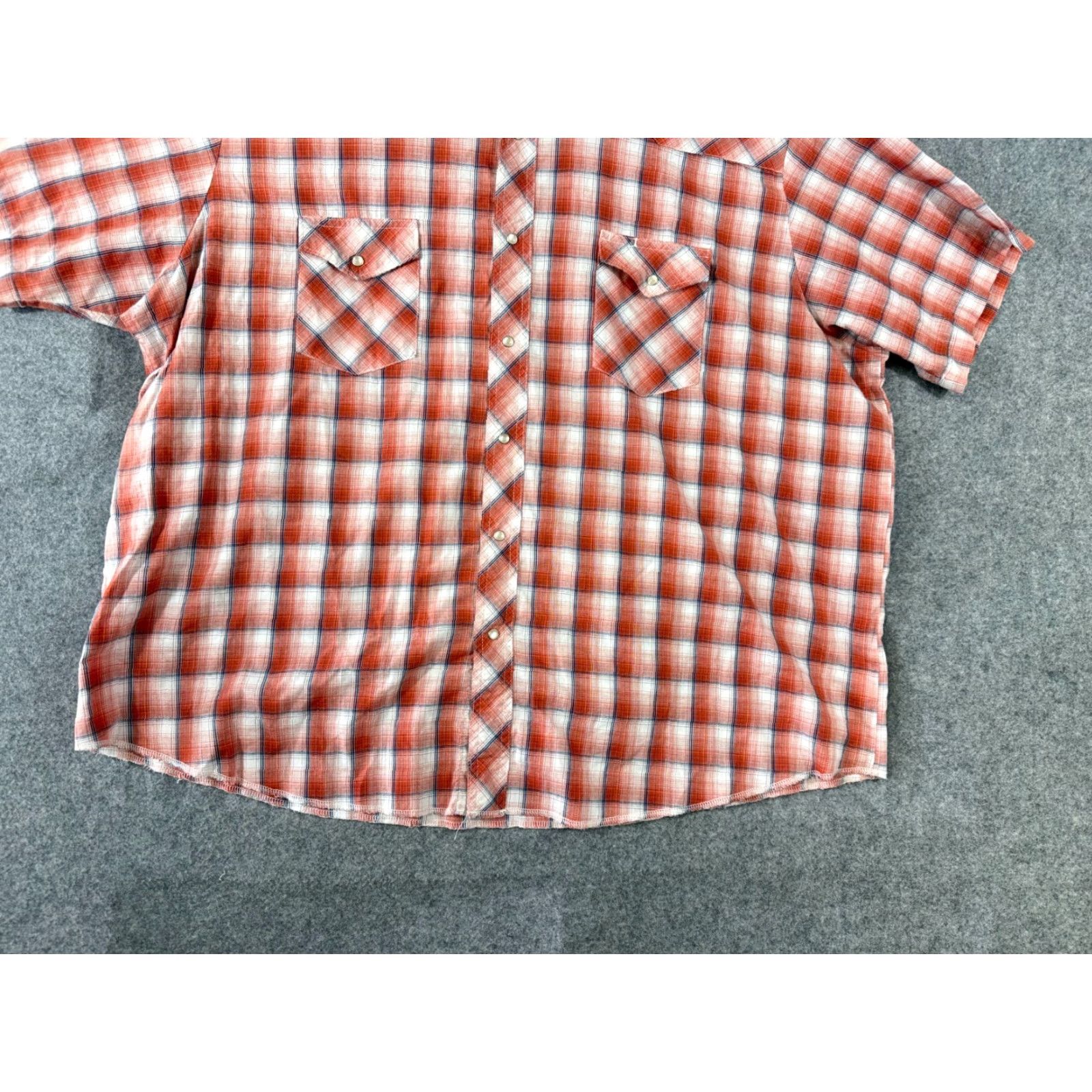 Wrangler Wrangler Western Shirt Mens 3XL Orange Plaid Pearl Snap Flap Pocket Short Sleeve Size US XXL / EU 58 / 5 - 4 Thumbnail