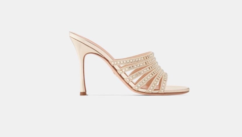 o1w1db11024 Gem Heeled Slides in Gold