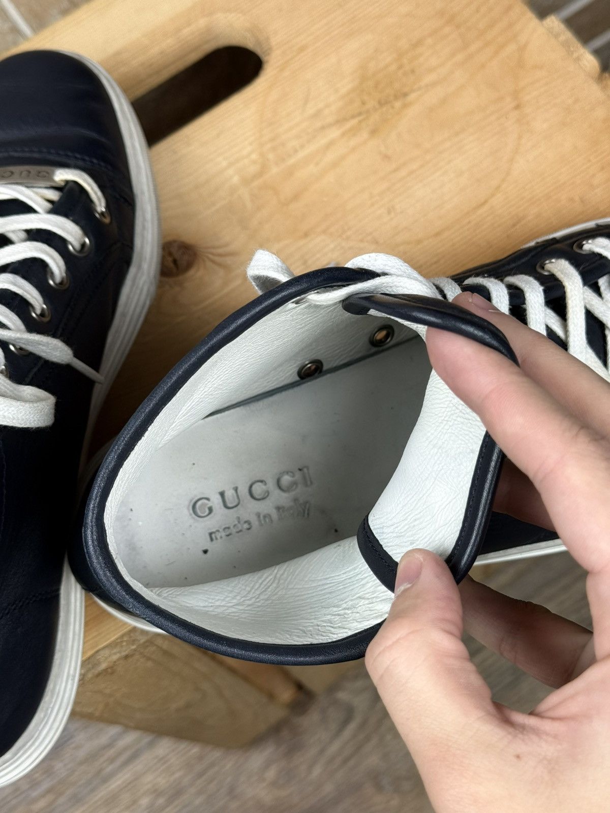 Gucci Gucci Blue Leather Hi Top Sneakers Size US 6.5 / EU 39-40 - 16 Thumbnail
