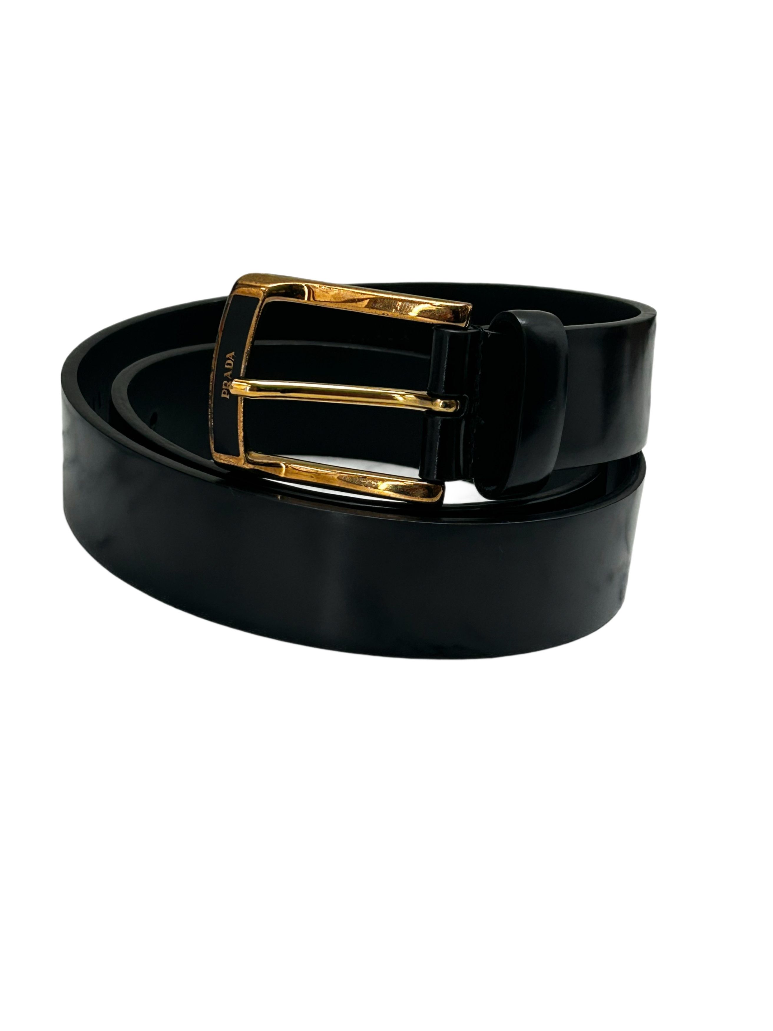 Prada Prada BlackBeltWith BronzeNotch Buckle In Spazzolato Leather Size 28 - 2 Thumbnail