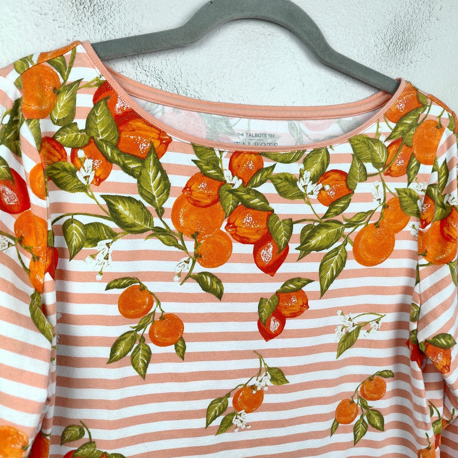 Other Talbots Tee Womens Large Orange Stripe Print 3/4 Sleeve Pima Size M / US 6-8 / IT 42-44 - 2 Thumbnail