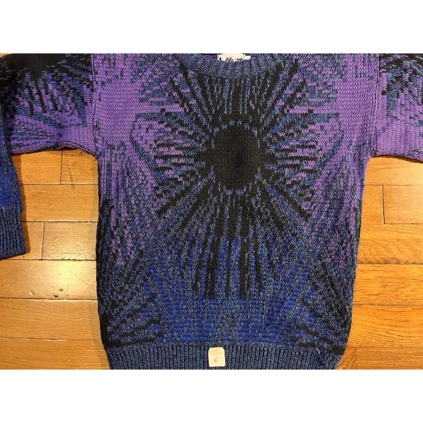 Savane VINTAGE Lavane Sweater Women’s Medium Purple Black Blue All Over Print Size M / US 6-8 / IT 42-44 - 3 Thumbnail