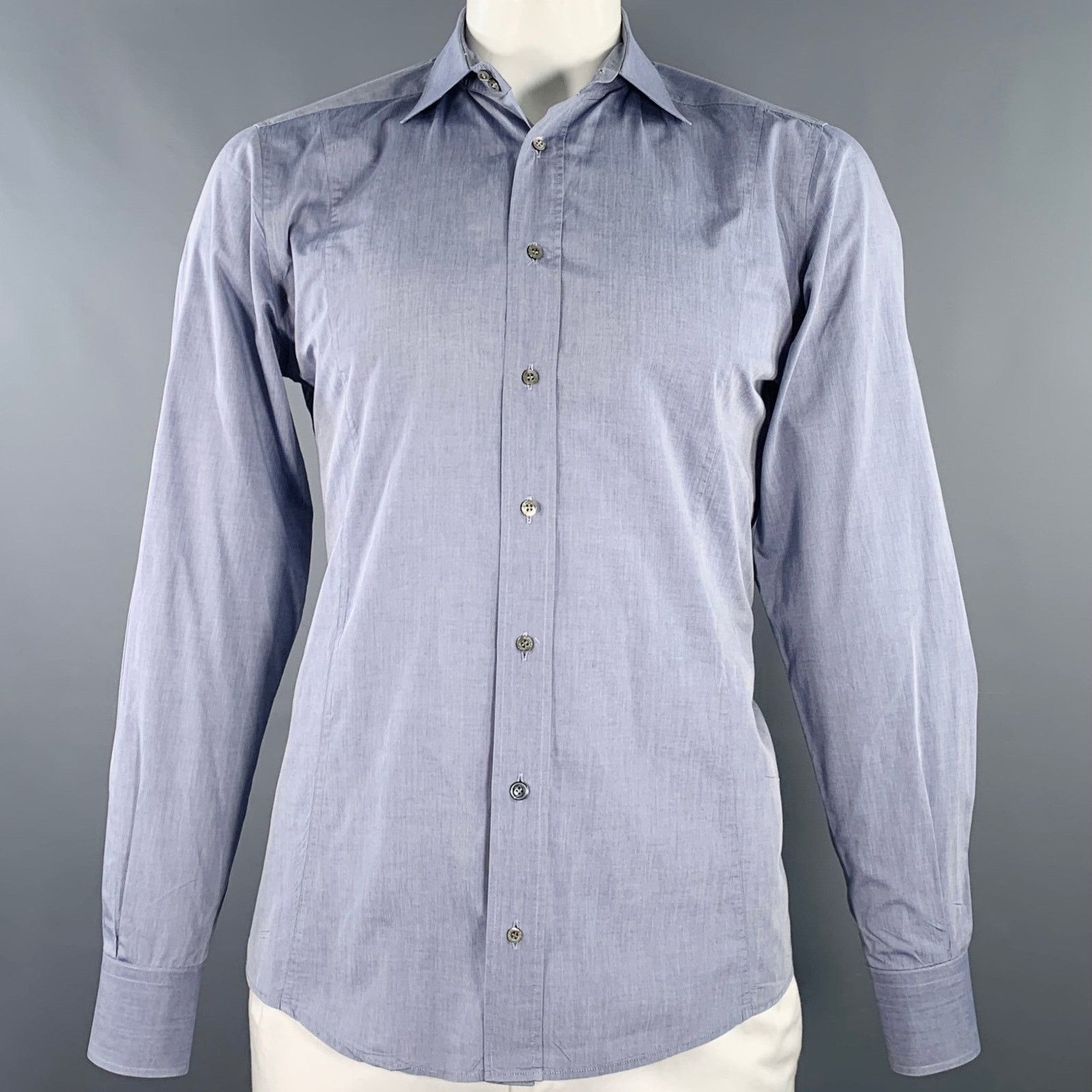 Gucci GUCCI Size L Blue Grey Fitted Button Up Long Sleeve Shirt Size US L / EU 52-54 / 3 - 1 Thumbnail