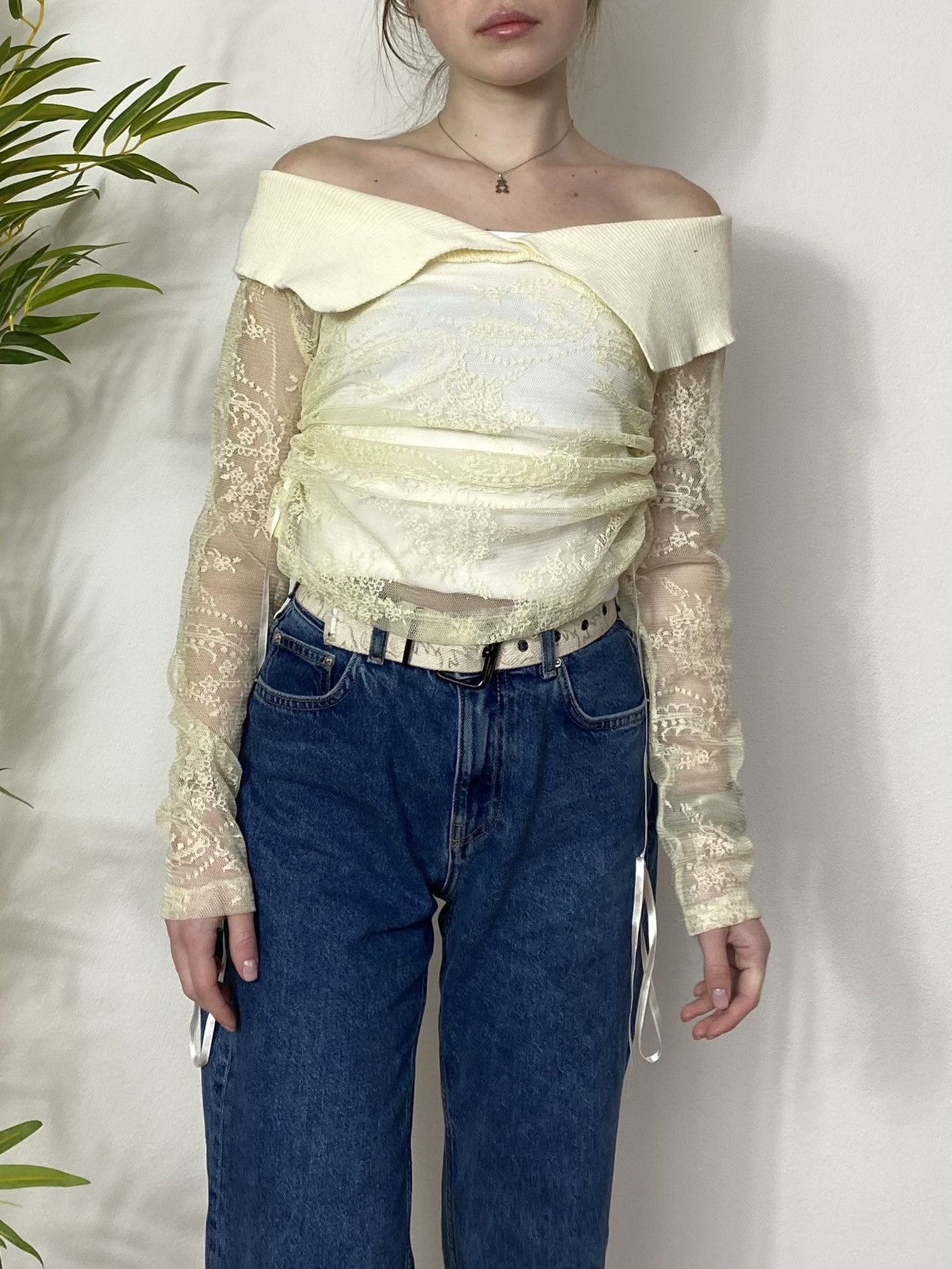 Vintage ISSEY MIYAKE STYLE MESH GUIPURE ON PUFFS LONGSLEEVE Size S / US 4 / IT 40 - 1 Thumbnail