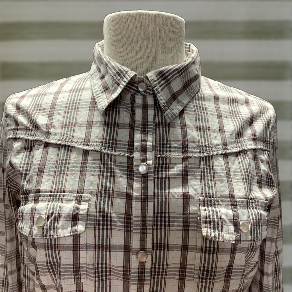 Old Navy Old Navy Pearl Snap Shirt Mens Regular M Brown White Plaid 2 Pockets Western Style Size US M / EU 48-50 / 2 - 1 Thumbnail