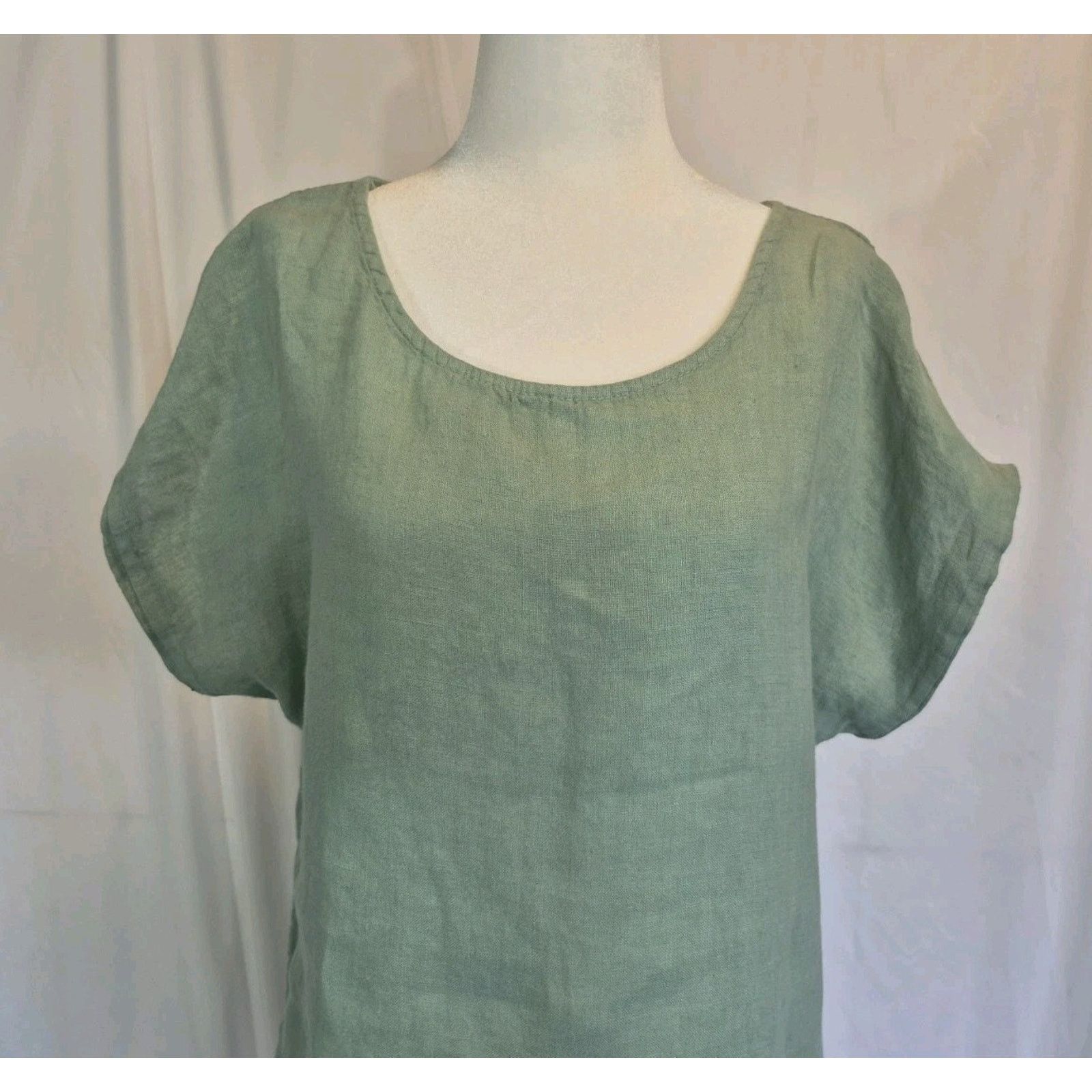 Other Terzo Millennio Womens Green Linen Top Medium Italy Size M / US 6-8 / IT 42-44 - 2 Thumbnail