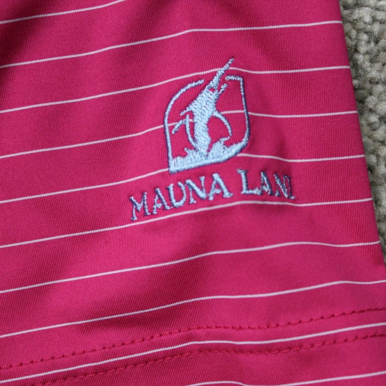Footjoy FootJoy Polo Shirt Mens Large Pink/White Striped Polyester Stretch S/S Golf Size US L / EU 52-54 / 3 - 4 Thumbnail