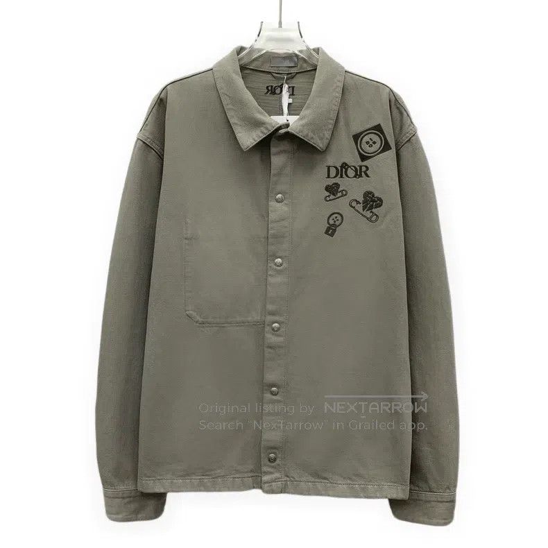 Dior Dior 22 gray-brown logo embroidered cotton lapel single-br Size US L / EU 52-54 / 3 - 1 Thumbnail