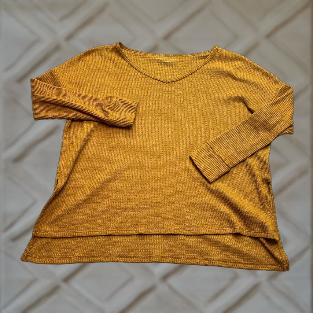 American Eagle Outfitters American Eagle Sweater Womens XS Golden Yellow Relaxed Fit Waffle Knit Pullover Size XS / US 0-2 / IT 36-38 - 1 Thumbnail