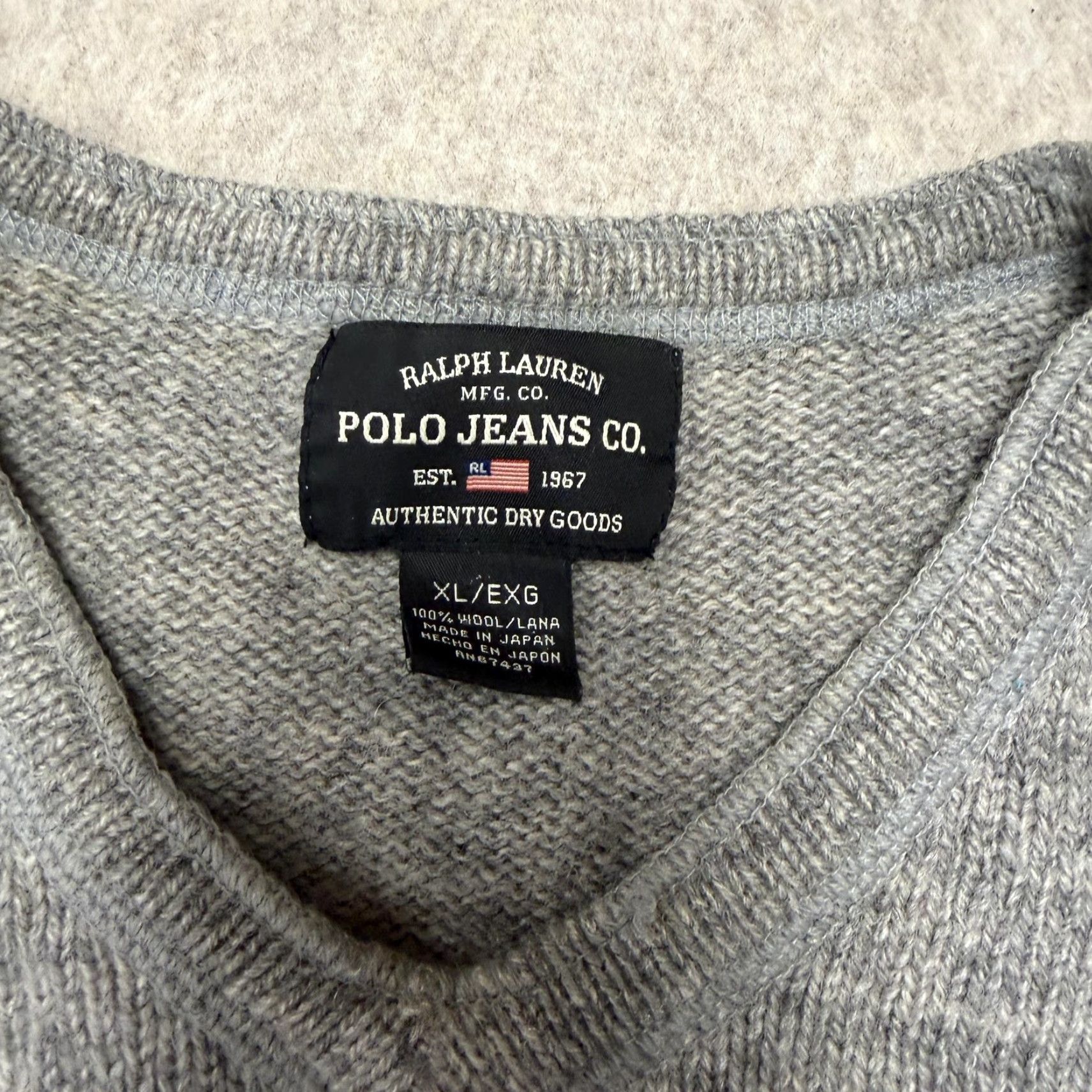 Polo Ralph Lauren Ralph Lauren Polo Jeans Sweater Mens XL Gray 100% Wool V-Neck Made In Japan Size US XL / EU 56 / 4 - 4 Thumbnail