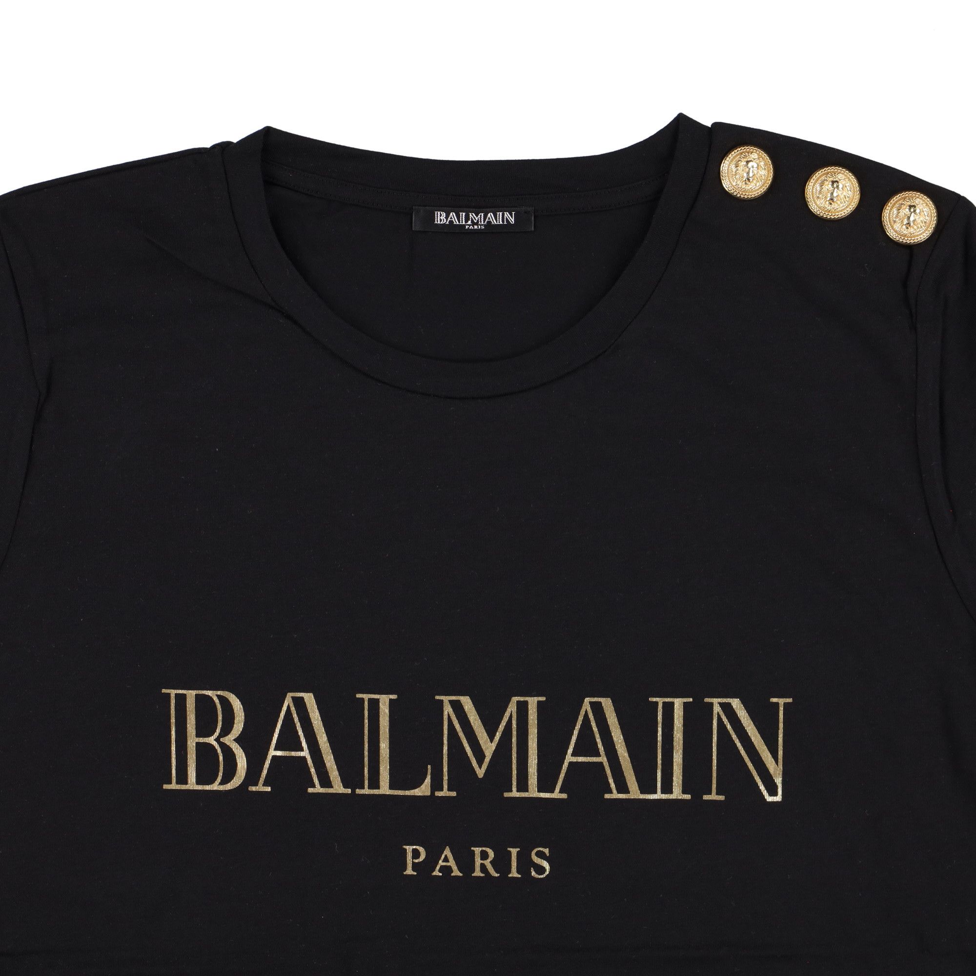 Balmain Black Metallic Gold Logo Lion Buttons T-Shirt Size S / US 4 / IT 40 - 5 Thumbnail