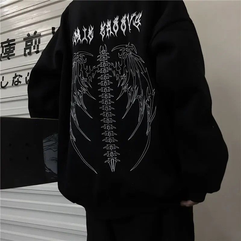 Japanese Brand × Vintage Punk Black Sweatshirts Tops Gothic Grunge Oversized Hoodie Size US L / EU 52-54 / 3 - 1 Thumbnail