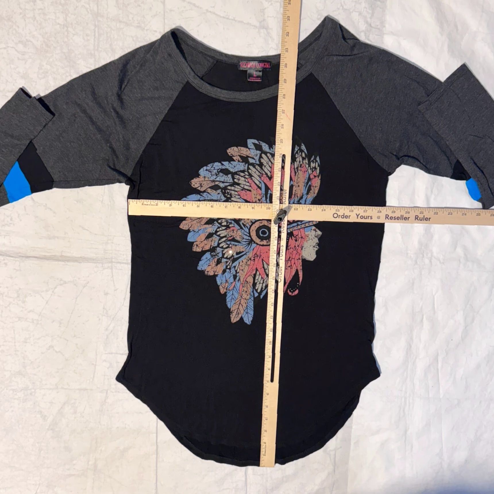 Vintage Rock & Roll Cowgirl T-Shirt Long Sleeve Rhinestone Black Graphic Tee Skull Rock & Roll Cowgirl Womens L Size L / US 10 / IT 46 - 3 Thumbnail