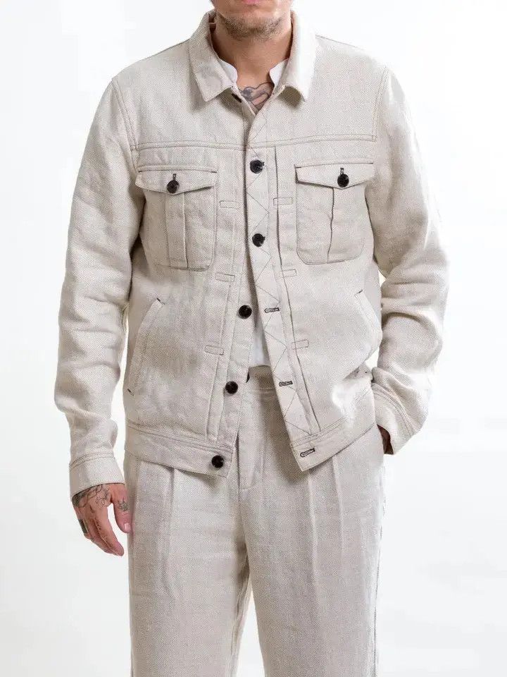 Other 100% Linen Jacket - Ecru/Beige Size US L / EU 52-54 / 3 - 1 Thumbnail