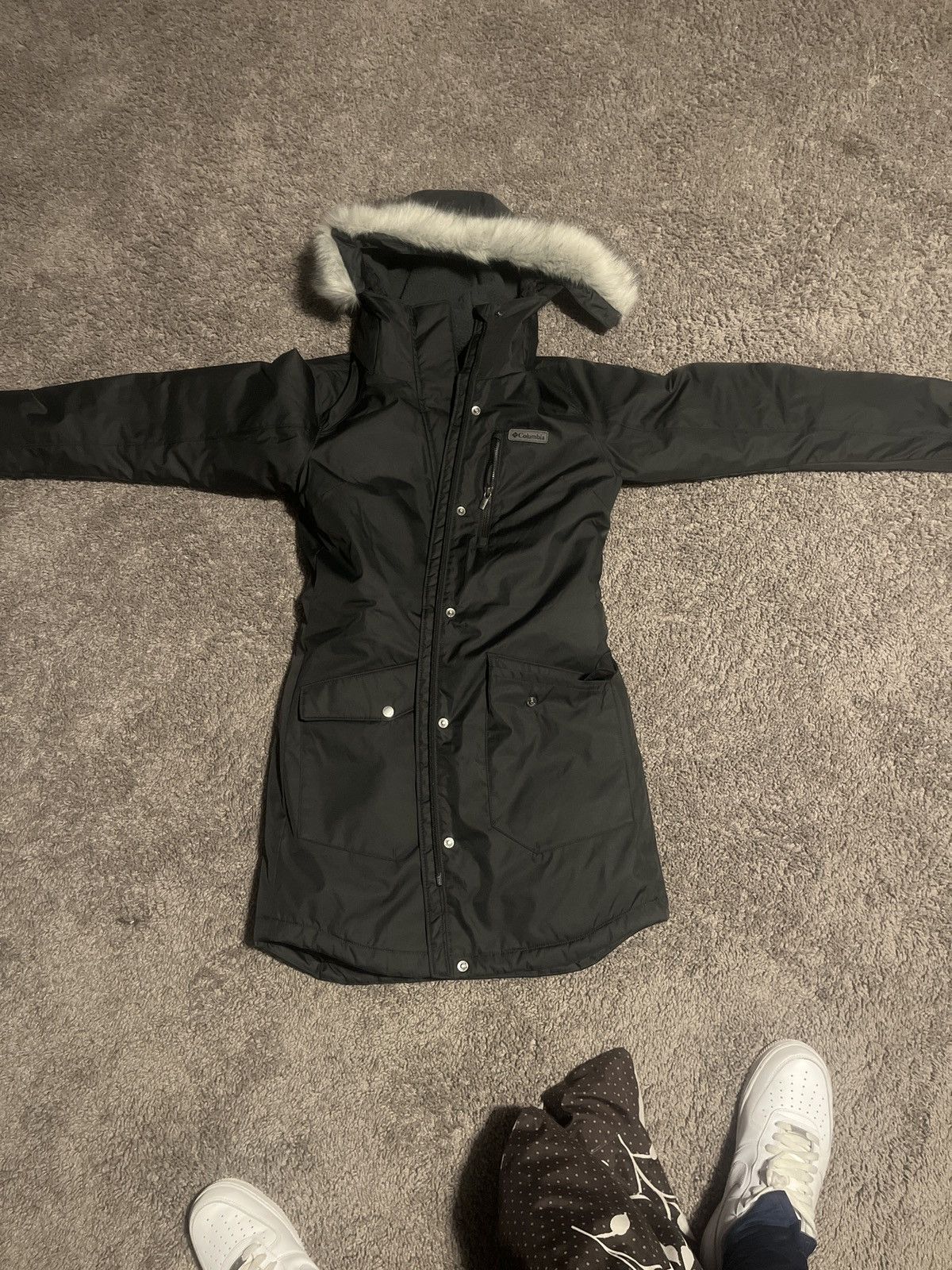image of Columbia Winter Coat Fur Hood in Black, Men's (Size Small)