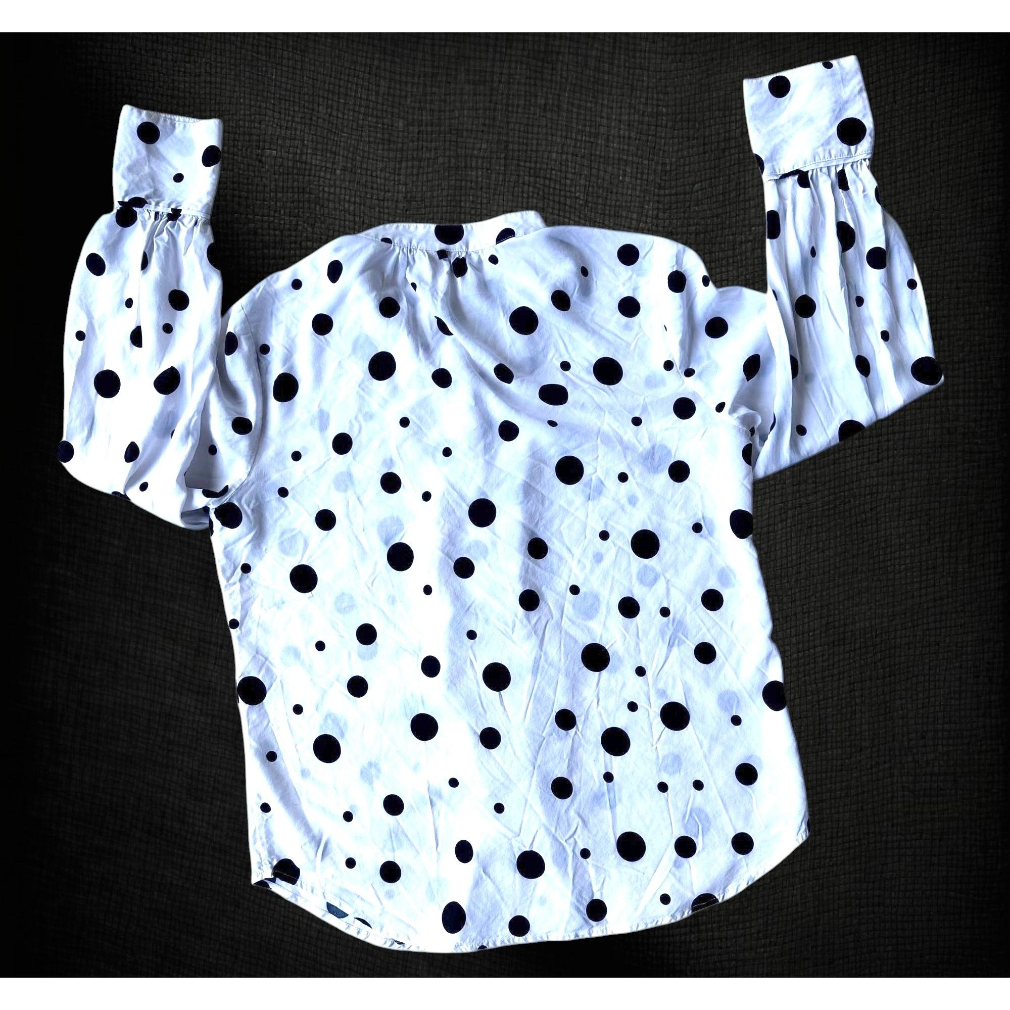 Designer × Vintage Adriano Goldschmied Shirt Sz S White Black Dots Modal Collar Size S / US 4 / IT 40 - 10 Thumbnail