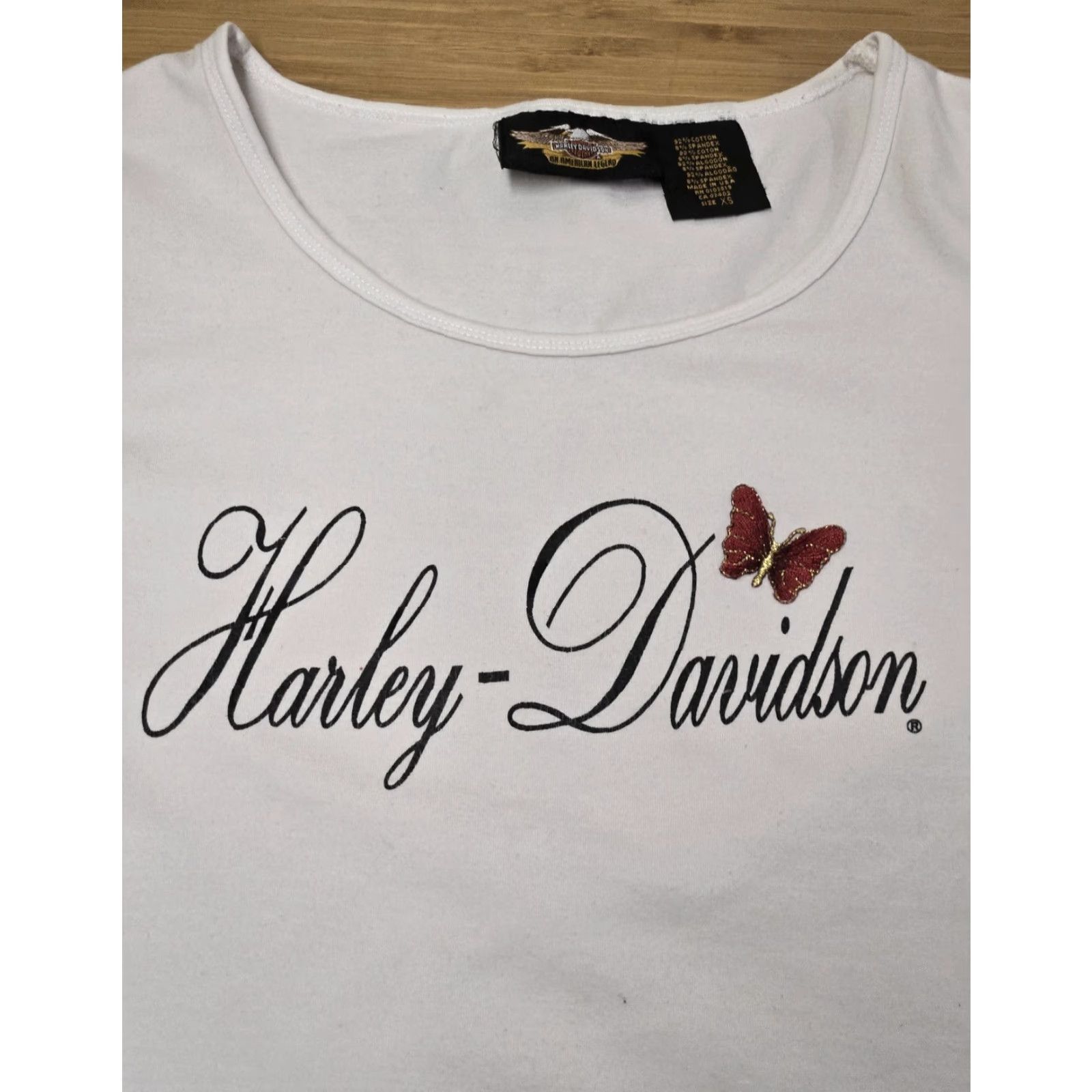 Harley Davidson Harley-Davidson Shirt Womens XS 3/4 Sleeve White Butterfly Script Logo Made USA Top Size XS / US 0-2 / IT 36-38 - 2 Thumbnail