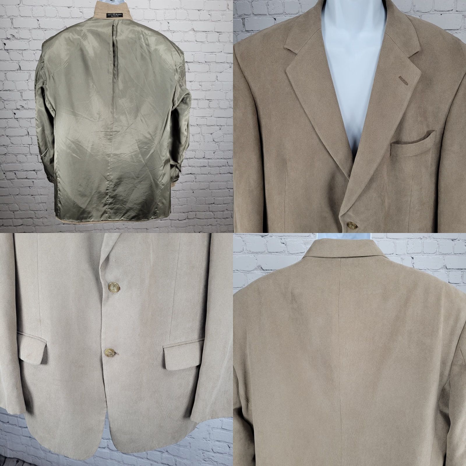 Vintage VINTAGE Andrew Fezza Tan Microfiber 2 Button Ventless Notch Blazer Sport Coat 46L Size 46R - 8 Thumbnail