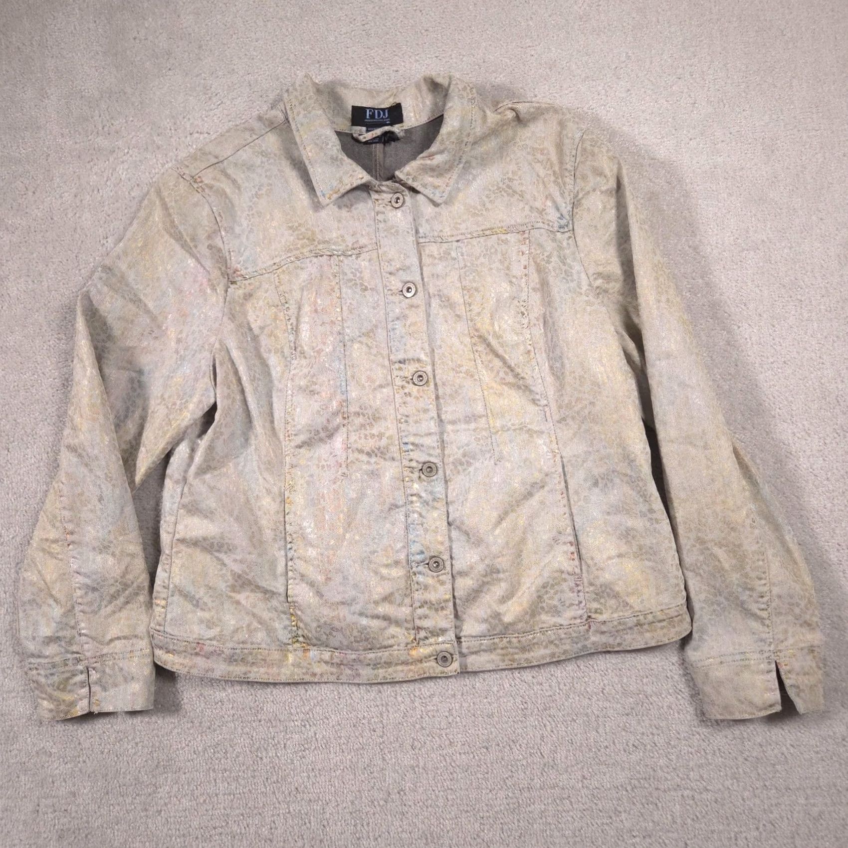 Vintage FDJ French Dressing Jacket Womens XL Gray Animal Print Denim Button Front Size XL / US 12-14 / IT 48-50 - 3 Thumbnail