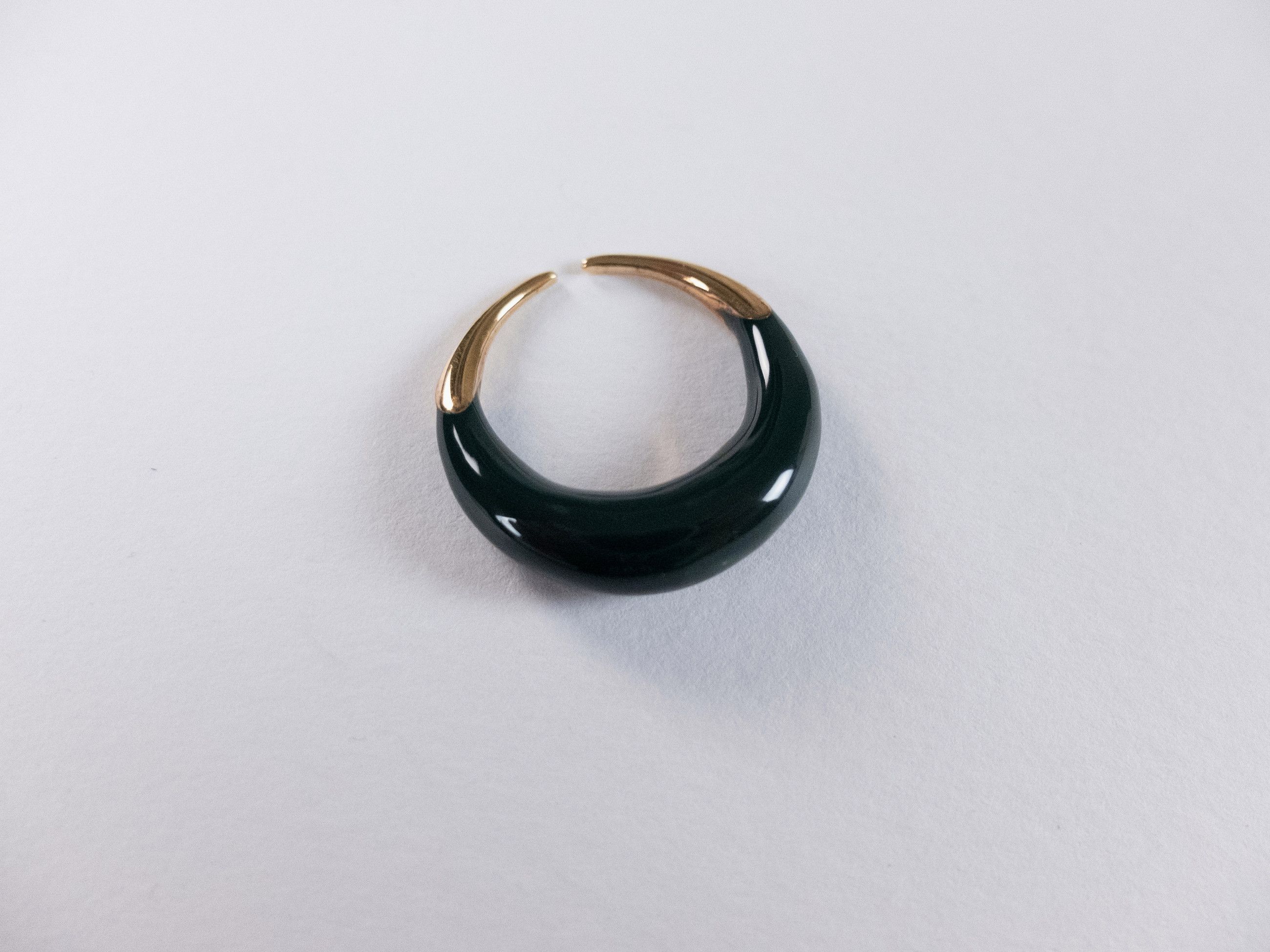 Bottega Veneta BOTTEGA VENETA Spine dark green sculptural silver ring 7 15 Size ONE SIZE - 4 Thumbnail