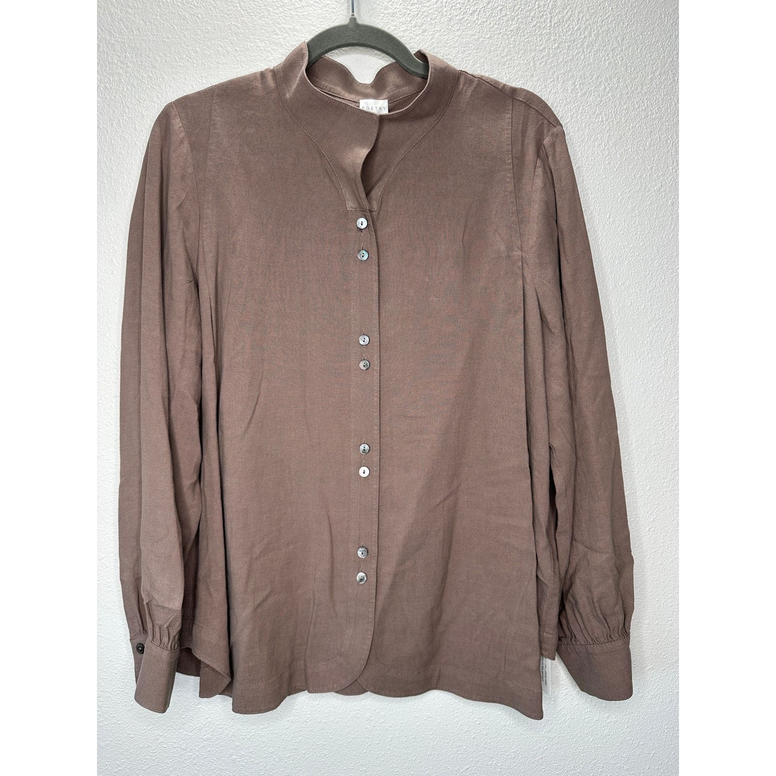 Other NWT Poetry Brown Funnel Neck Button Long Sleeve Blouse 12 Size XL / US 12-14 / IT 48-50 - 3 Thumbnail