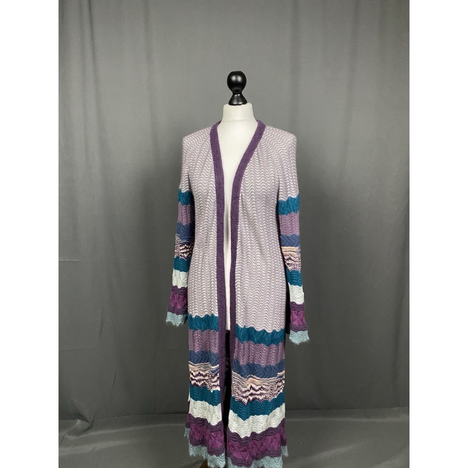 Missoni Missoni Women's Wool Multicolored Long Open Front Knit Cardi Size M / US 6-8 / IT 42-44 - 2 Thumbnail