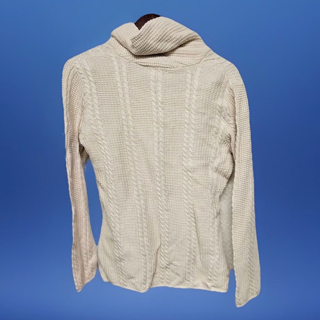 Vintage Jeanne Pierre Sweater Cable-Knit Cowl Neck Beige Womens Size M Cotton Pullover Bohemian Classic Long Sleeve 100% Cotton Size M / US 6-8 / IT 42-44 - 5 Thumbnail