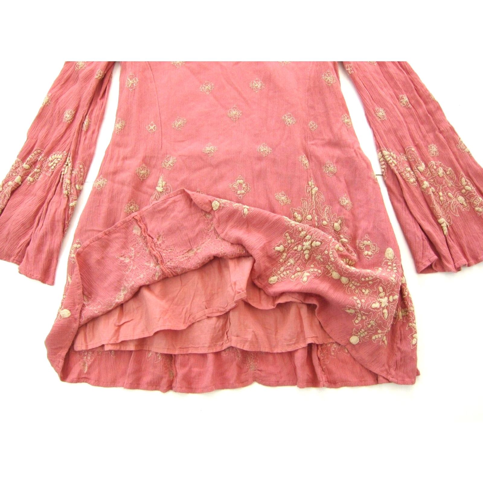 Free People Free People Pink Rayon Embroidered Floral Tunic Dress XS Shirt Women Size XS / US 0-2 / IT 36-38 - 5 Thumbnail