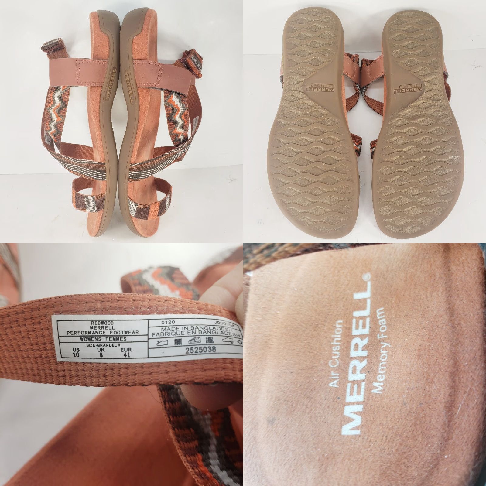 Merrell Merrell Womens Sandals Orange Strappy Comfort Arch Support Muri Redwood District Geometric Outdoor Fabric Slip-on Adjustable Hook & Eye Adults Womens Size US 9 / IT 39 - 8 Thumbnail