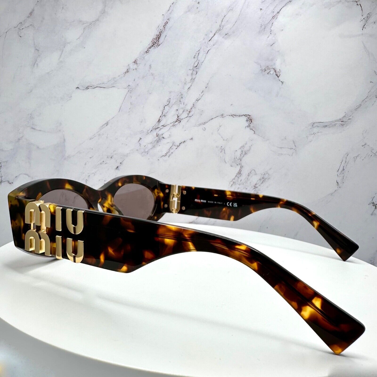 Miu Miu New MIU MIU Sunglasses Brown Tortoise Shell Oval Gold Logo Size ONE SIZE - 13 Thumbnail