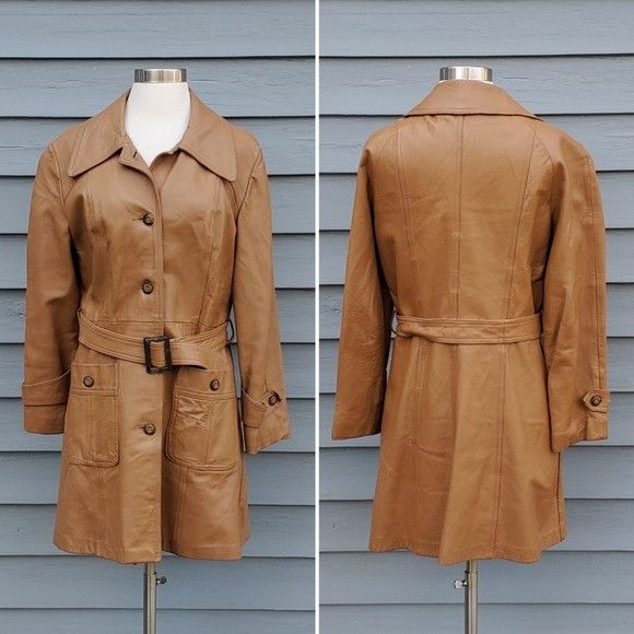 Vintage Vintage 70s Boho Camel Tan Honey Leather Button Front Jacket Size S / US 4 / IT 40 - 1 Thumbnail