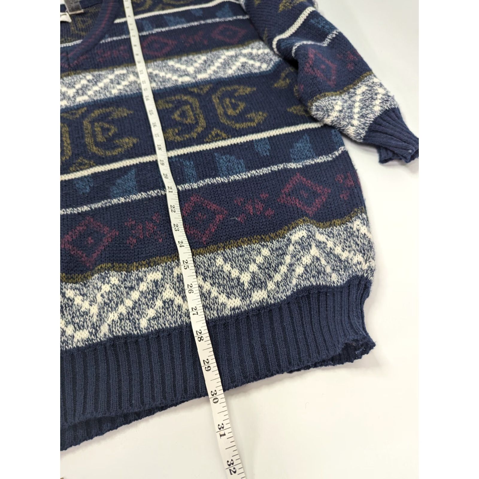Vintage VINTAGE Piccadilly Mens XLT Navy Geometric Crew Neck Sweater 80s Big & Tall Pullover Knit Acrylic Size US XL / EU 56 / 4 - 5 Thumbnail