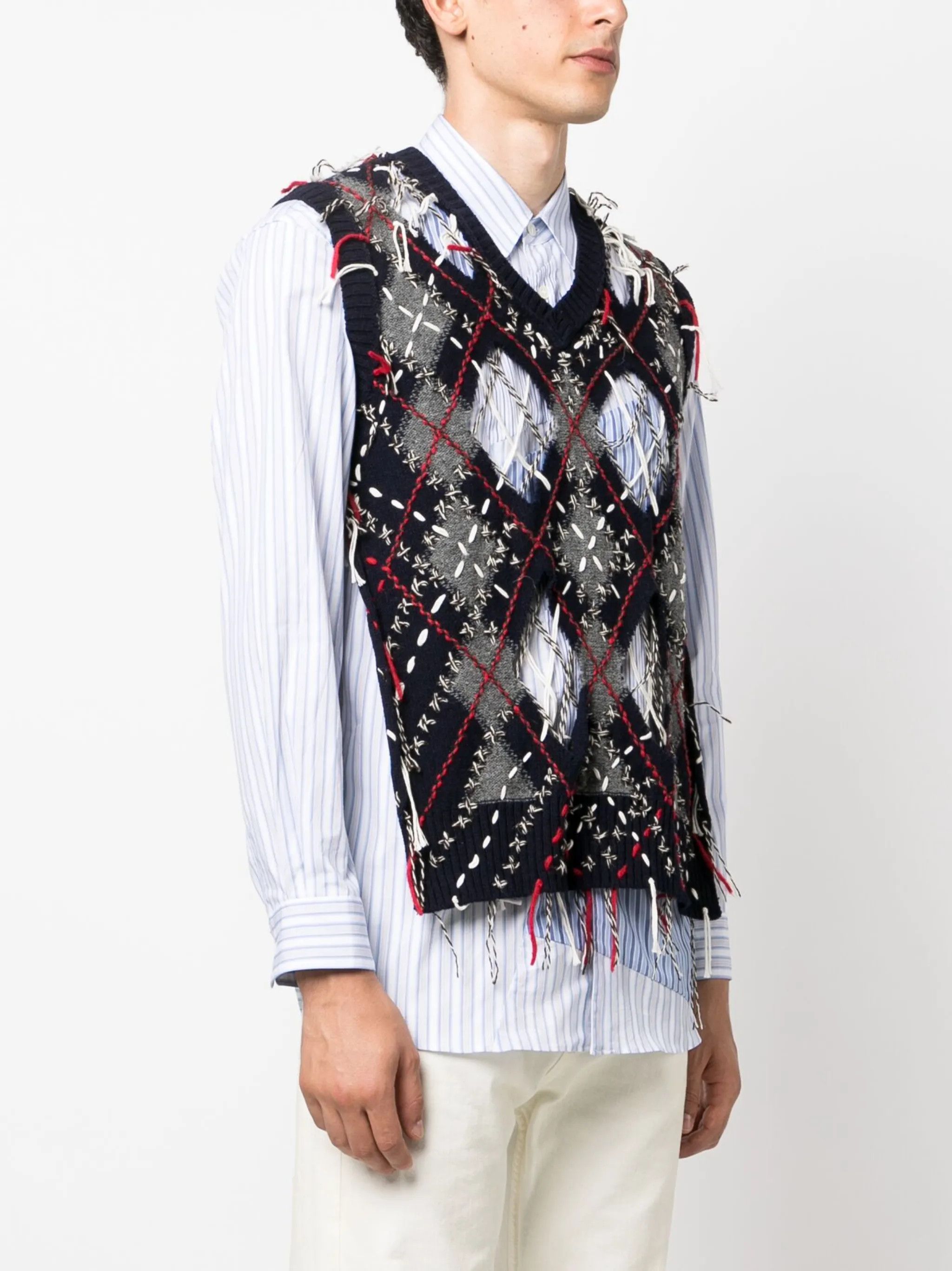 Maison Margiela o1y0325 V-neck Sleeveless Sweater in Midnight Blue Size US S / EU 44-46 / 1 - 3 Thumbnail