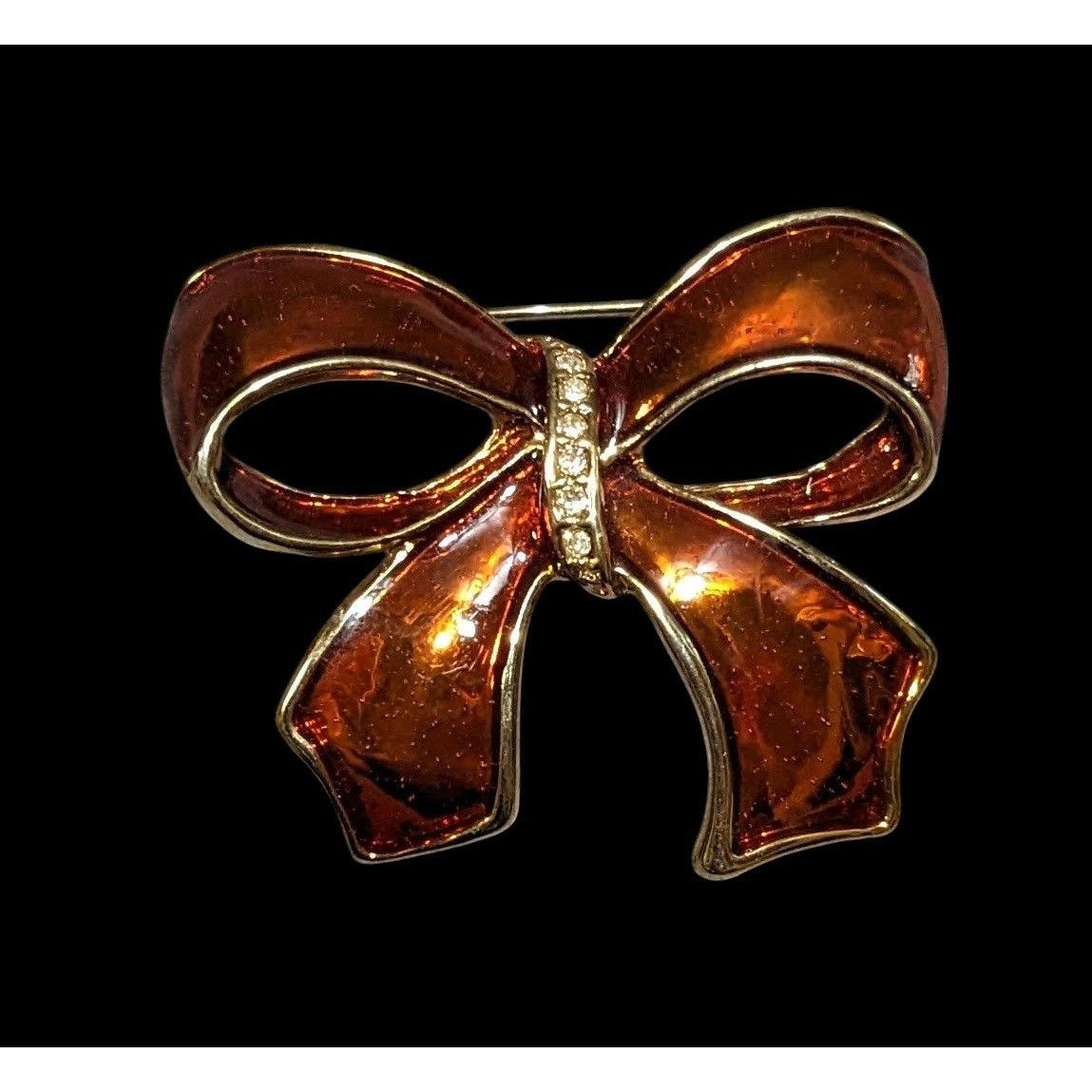 Other Vintage Orange And Gold Enamel Rhinestone Bow Brooch Size ONE SIZE - 1 Thumbnail