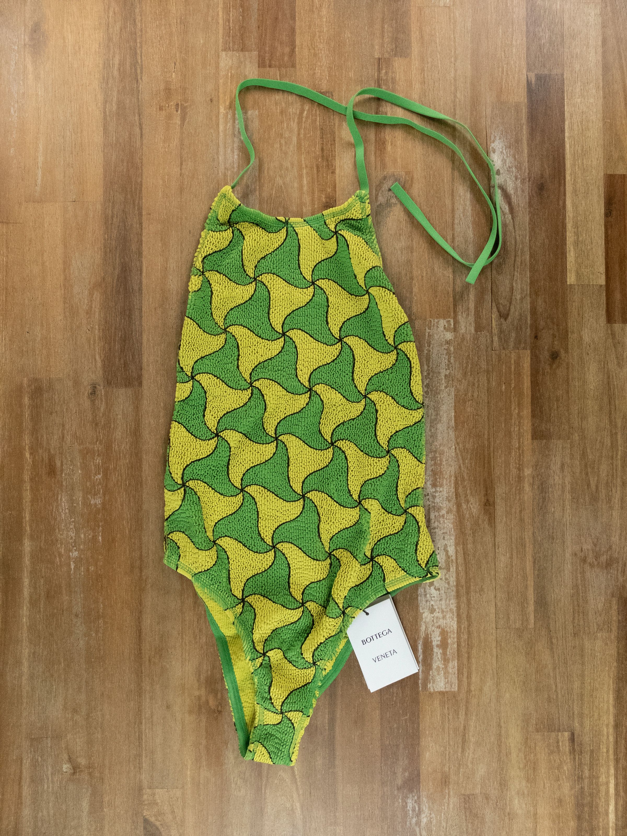 Bottega Veneta BOTTEGA VENETA green yellow one piece crinkle swimsuit M q Size 28" / US 6 / IT 42 - 2 Thumbnail