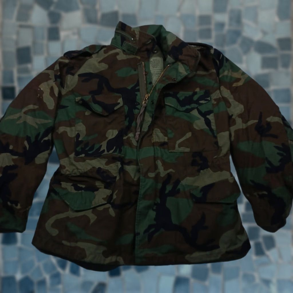 VINTAGE US Army Military Jacket Mens Medium Camouflage Canvas 80s Cold Weather Workwear Army