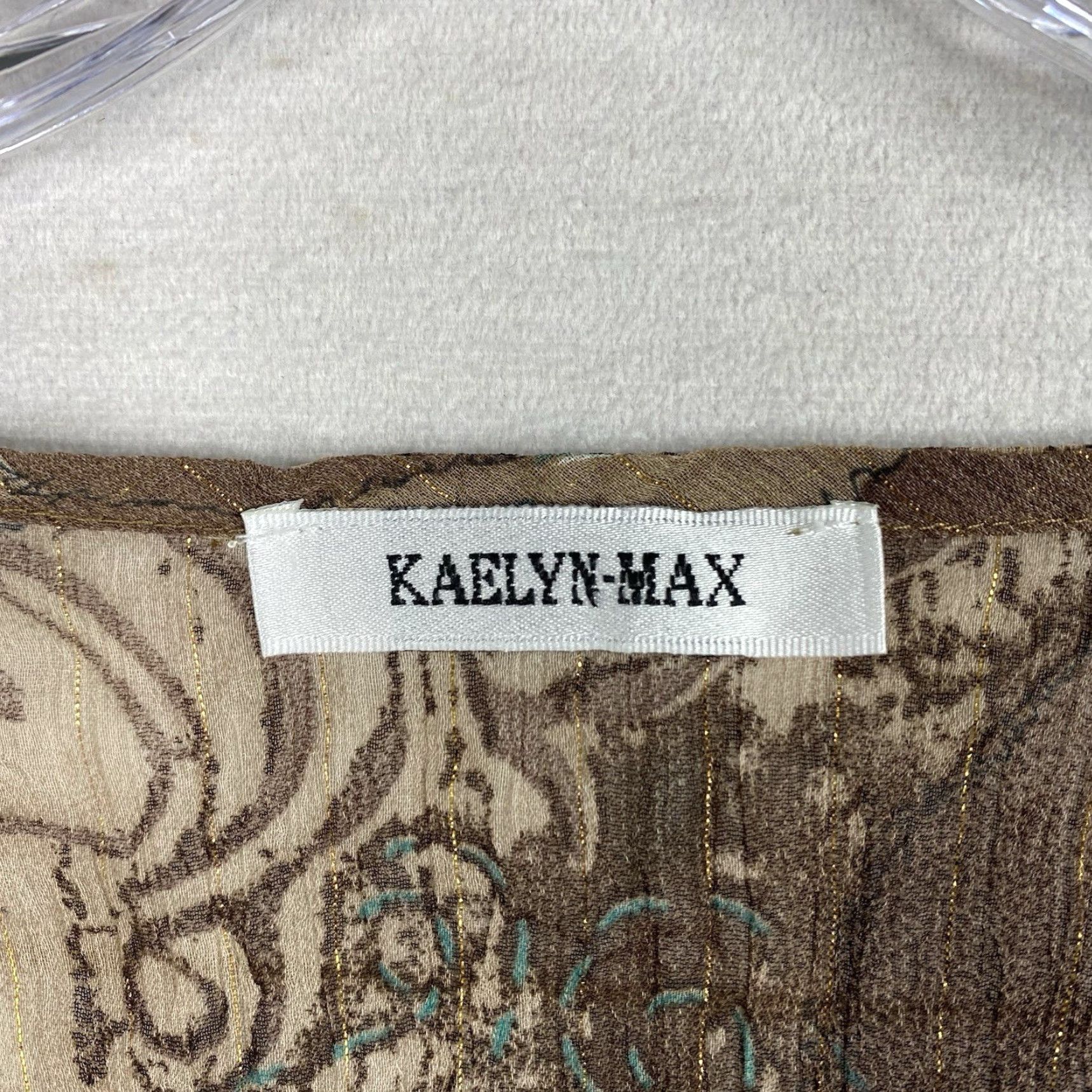 Vintage VINTAGE Kaelyn-Max Top Sz L Brown Crinkle Geometric Chiffon Square Neck Flared Sleeve 90s Womens Size L / US 10 / IT 46 - 3 Thumbnail