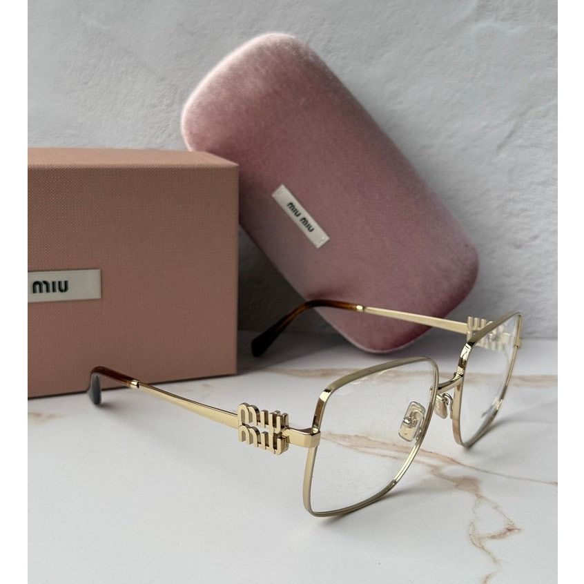 NEW Miu Miu M51XV Pale Gold Square Logo Eyeglasses Frames Eyeglasses Miu Miu MU 51XV ZVN1O1 54-17 Pale Gold in stock  main image 4